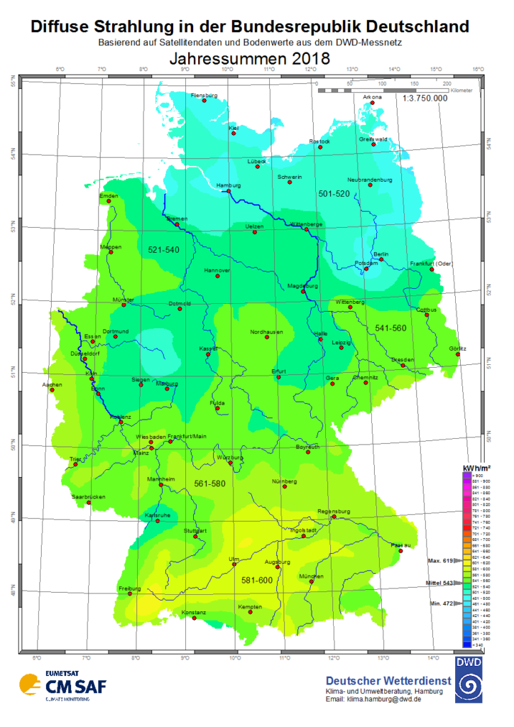 Durchschnittliche Diffuse Strahlung in Deutschland