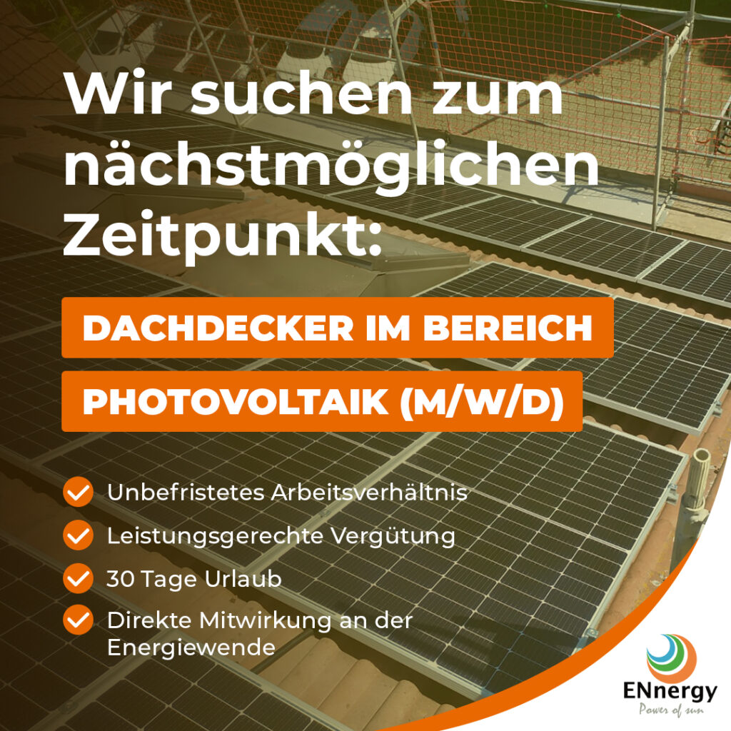 Stellenanzeige Dachdecker im Bereich Photovoltaik