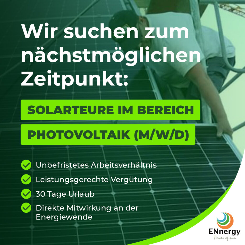 Stellenanzeige Solarteure im Bereich Photovoltaik (m/w/d)