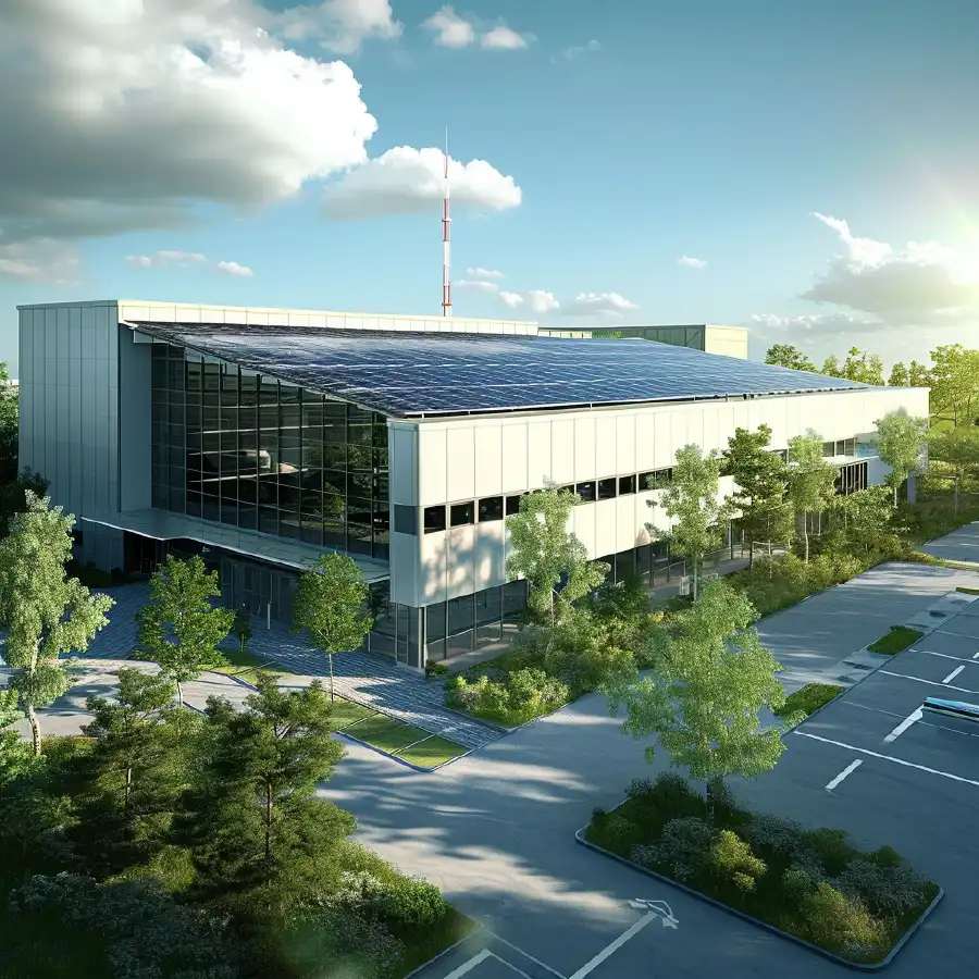 Solarmodule auf einem Dach einer Industriehalle
