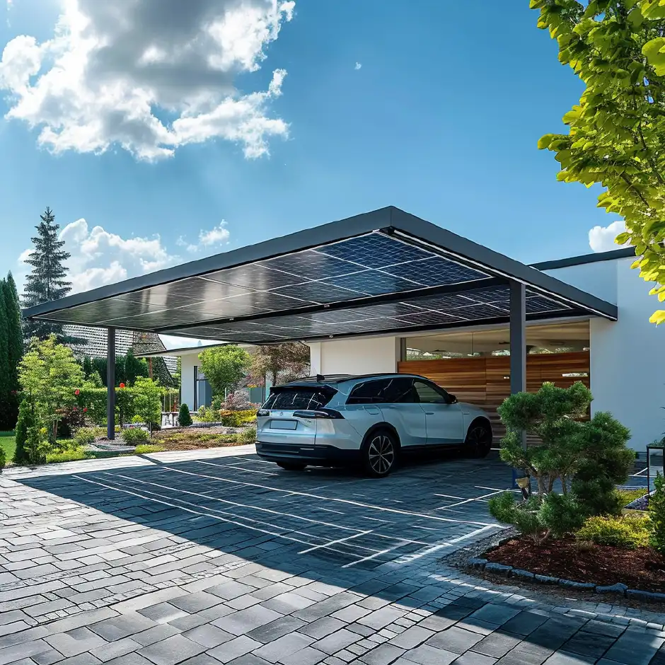 Solarmodule auf einem Dach eines Carports