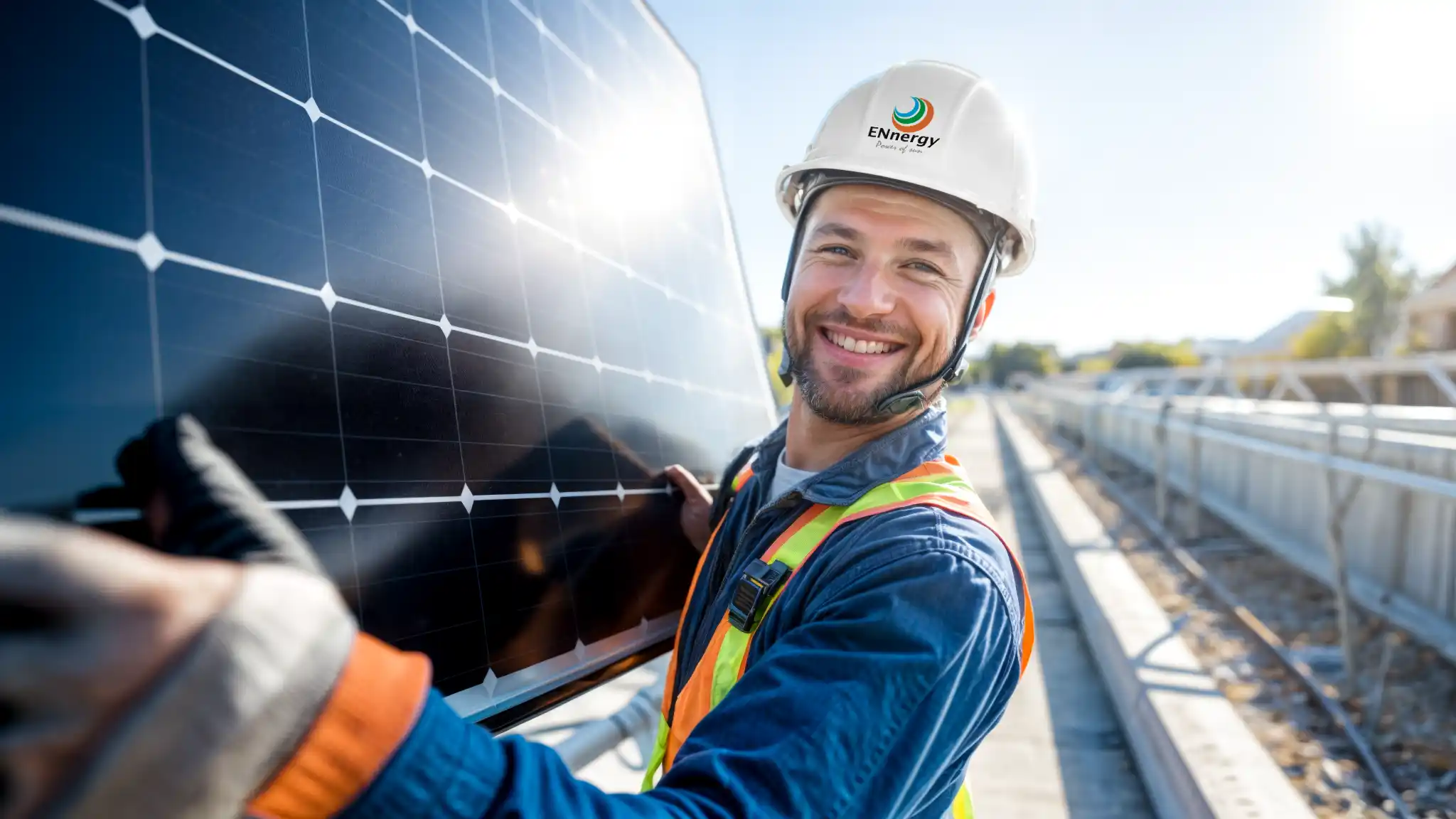 Abschlussbild: ENnergy Solarteur der ein Solarmodul trägt