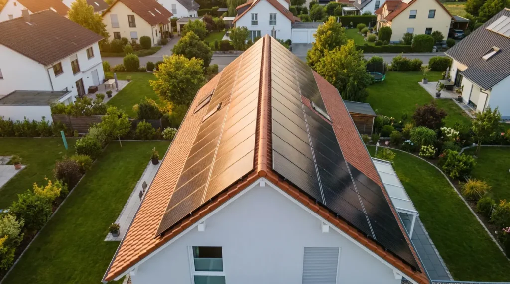 Vergleich zwischen gekaufter und gemieteter Photovoltaikanlage auf einem Einfamilienhaus-Dach mit Kostengegenueberstellung