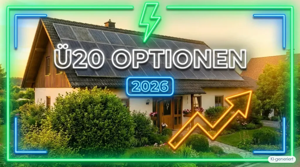 Ã„ltere Photovoltaikanlage auf Hausdach mit Darstellung der Optionen nach Ablauf der EEG-EinspeisevergÃ¼tung nach 20 Jahren, KI-generiert