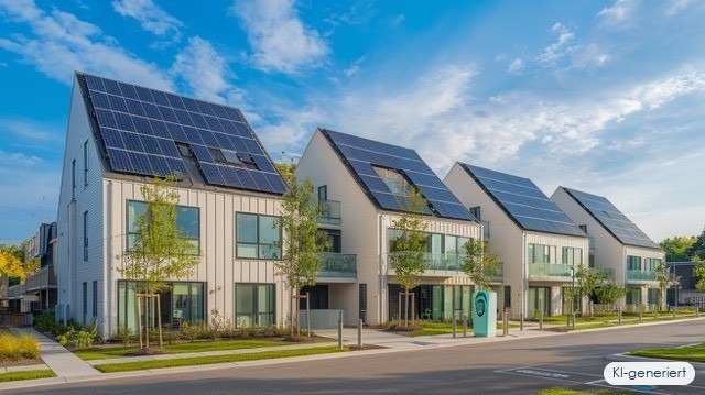 Mehrfamilienhaus mit Photovoltaikanlage auf dem Dach